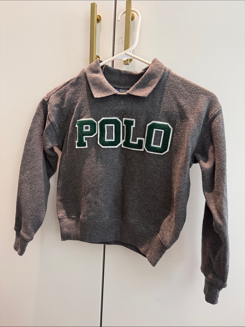 Polo by Ralph Lauren Charcoal Crewneck Sweater Girls with Green Lettering